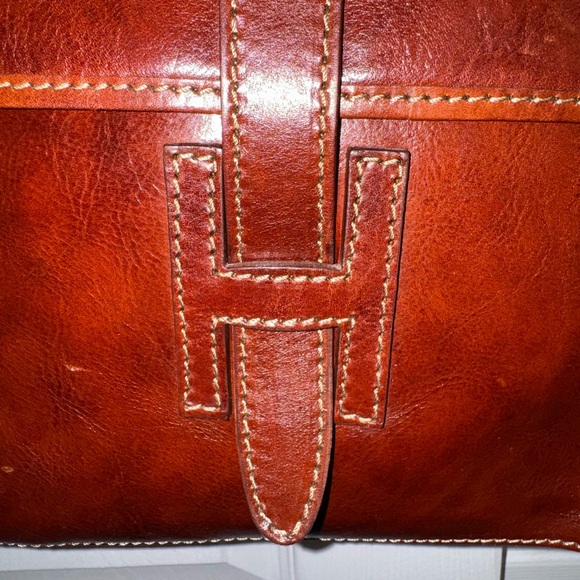 Italian Leather Oversized ‘H’ Crossbody Vera Pelle Made in Italy Cognac Brown - Picture 9 of 16